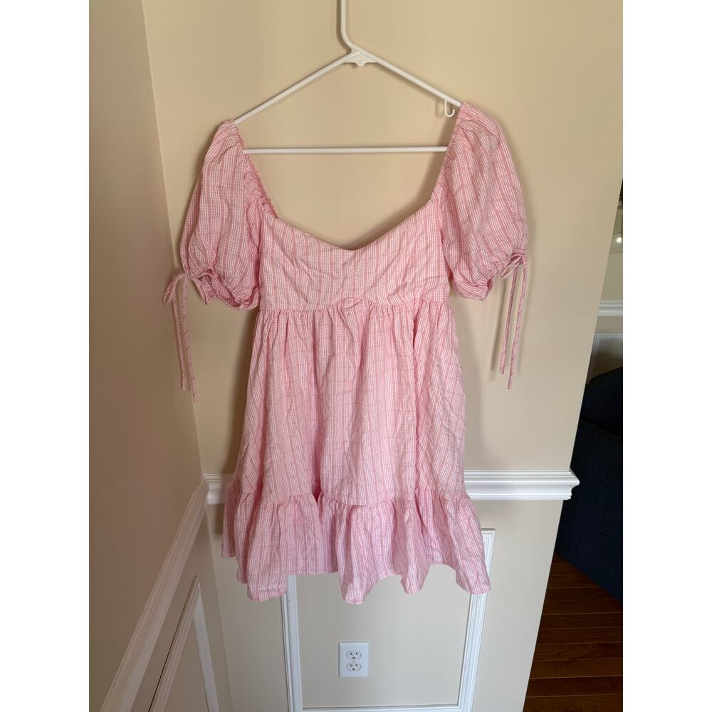 Mable Sz M Subtle Stripe Babydoll Tiered Sweetheart Mini Dress Spring Preppy - Picture 6 of 15